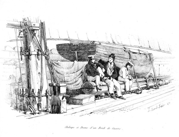 Chaloup et Drome d'un Brick de Guerre [Rowing Boat with booms and spars of a War Brig] 